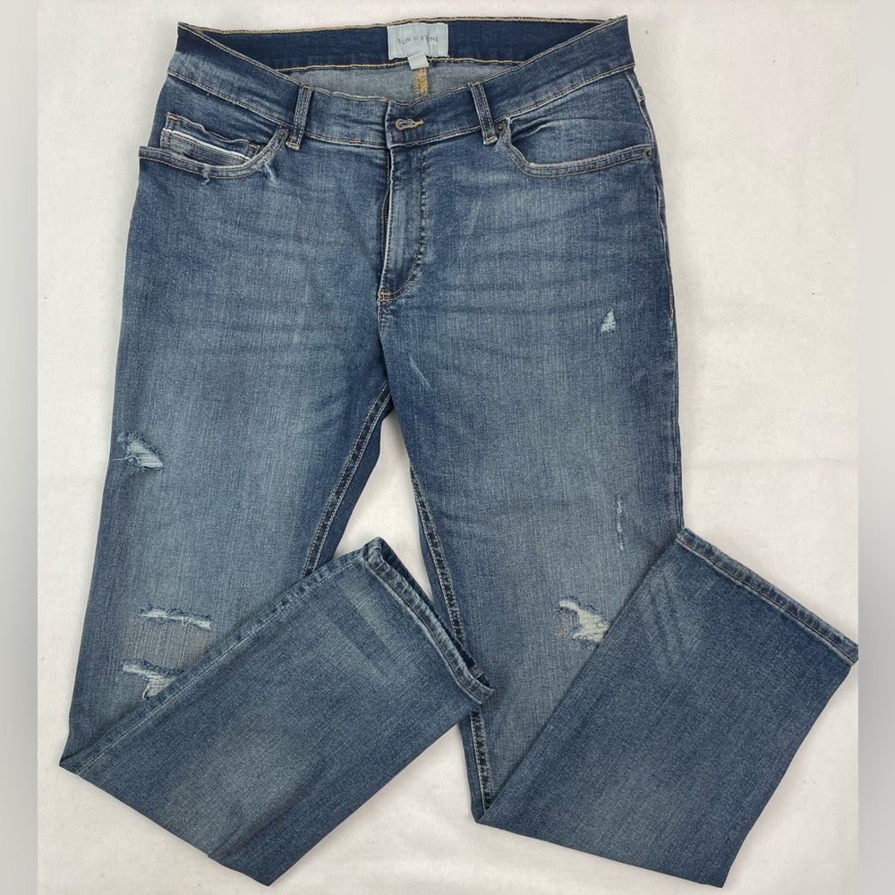 Mens Sun Stone Size 33 X 30 Distressed Straight Medium Wash Denim Jean